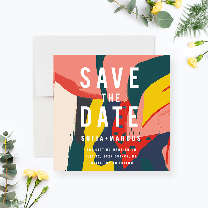Colorful Wedding Save the Date Cards, Creative Save the Dates, Unique Birthday Save the Date, Personalized Save the Date Card with Paint Brush Strokes