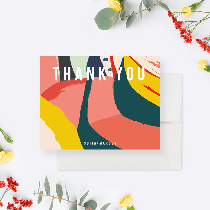 Artistic Wedding Thank You Cards, Unique Anniversary Party Thank You Notes, Creative Thank You Gifts, Personalized Colorful Appreciation Note Cards with Paint Brush Strokes