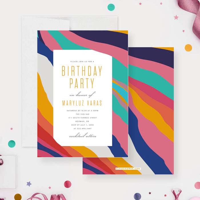Colorful Birthday Party Invites, Unique Birthday Invitations for Her, Creative Birthday Invitation Card, 21st 30th 40th 50th Birthday Invite Cards for Women