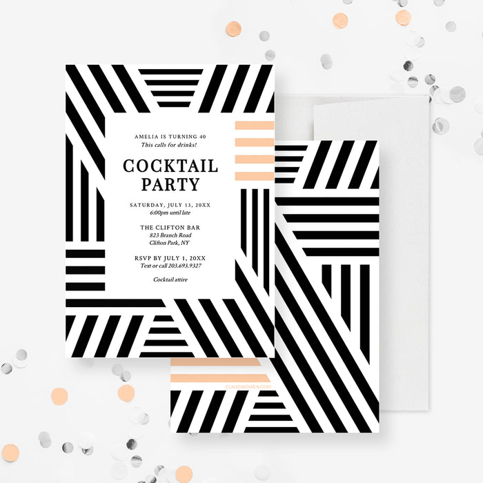Cocktail Party Invitation Template with Geometric Pattern Design, Business Happy Hour Invitation Digital Download, Professional Event Invites, Drinks Party Formal Invitation Card