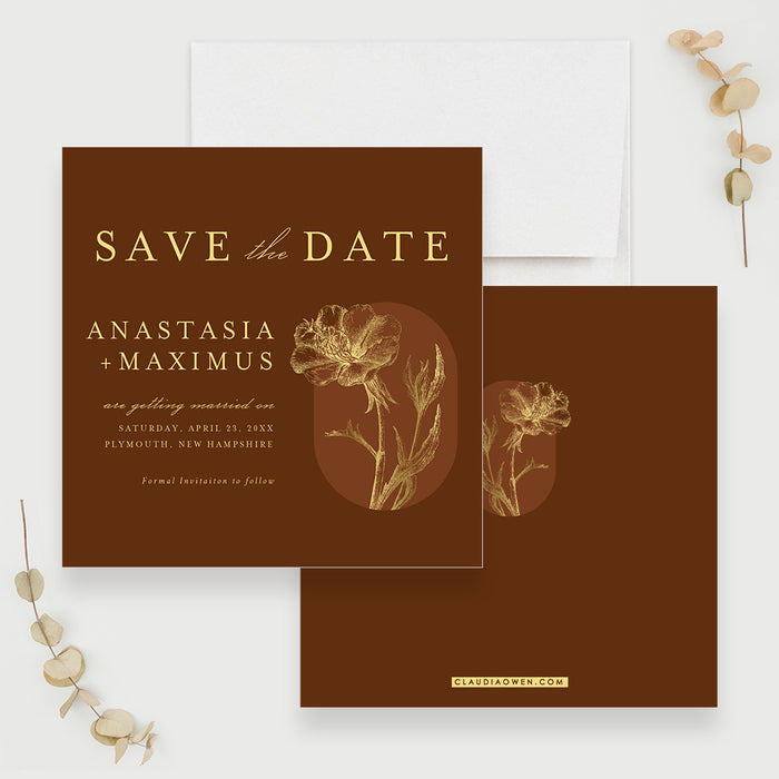 Vintage Rustic Wedding Save the Date Cards, Elegant Floral Birthday Save the Dates, Boho Chic Save the Date, Personalized Burnt Orange and Gold Save the Date Cards