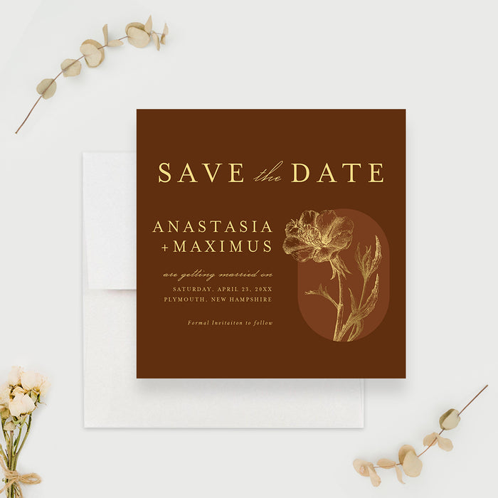 Vintage Rustic Wedding Save the Date Cards, Elegant Floral Birthday Save the Dates, Boho Chic Save the Date, Personalized Burnt Orange and Gold Save the Date Cards