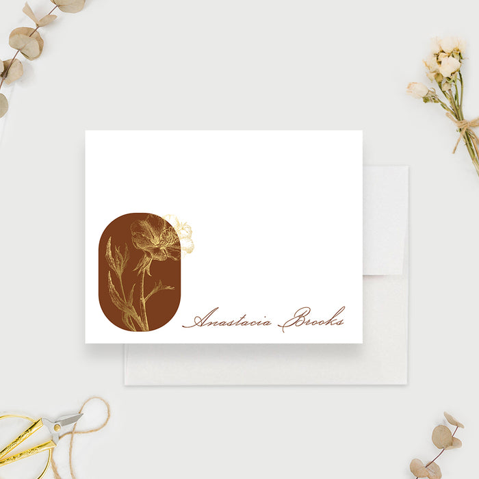 Terracotta Wedding Thank You Cards with Gold Flower, Elegant Fall Thank You Notes, Personalized Boho Anniversary Party, Vintage Burnt Orange Note Cards