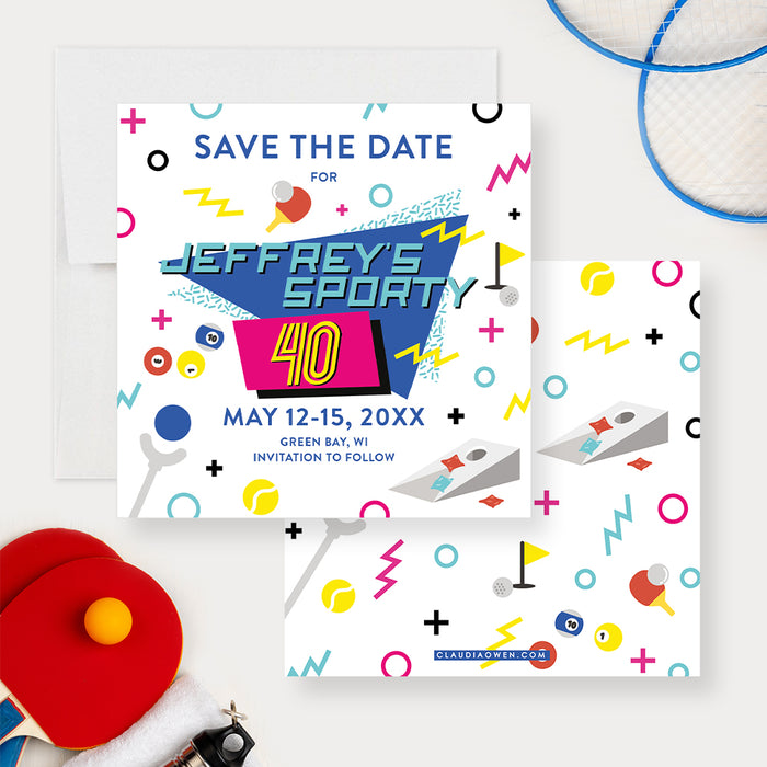 Sports Themed Birthday Save the Date Cards, 80s Themed Sport Party Save the Date, Personalized Unique Save the Date Card for Sports Fans and Sports Lovers