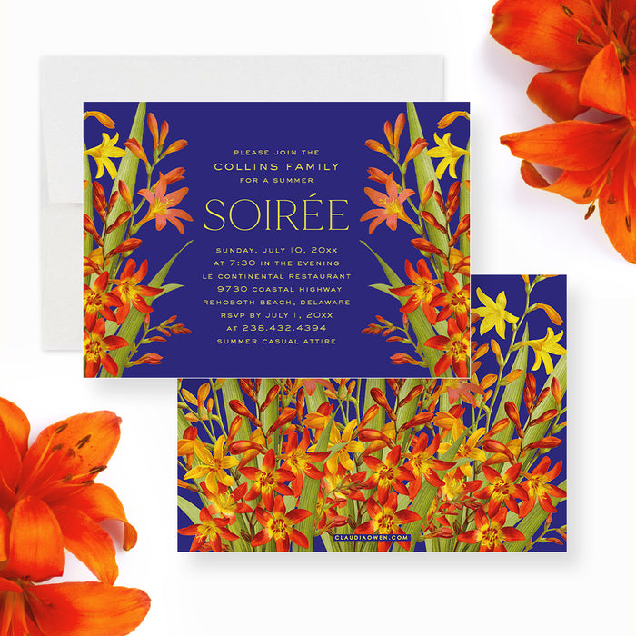 Summer Soiree Party Invitations, Spring Party Invite Cards, Floral Botanical Invites, Garden Party Invitation, Personalized Garden Party with Lily Flowers