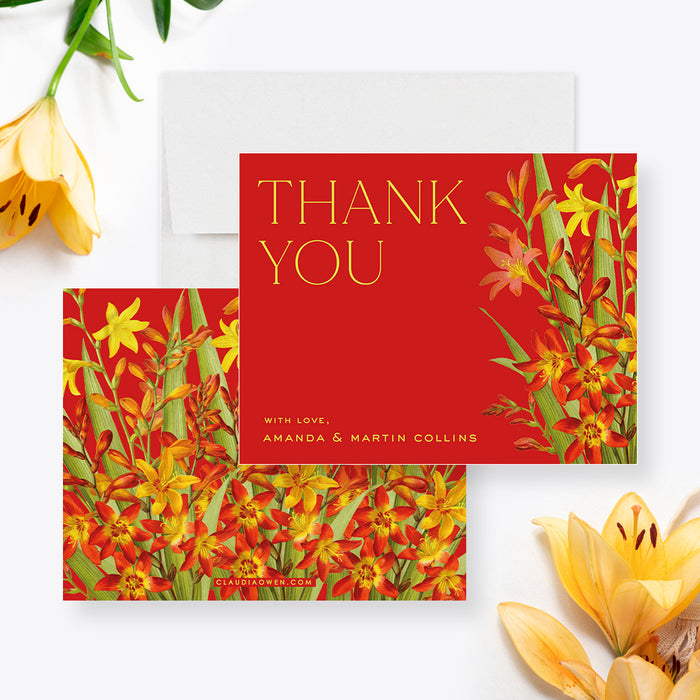 Botanical Wedding Thank You Cards with Vintage Flowers, Bridal Shower Garden Party Thank You Notes, Floral Anniversary Party Thank You Note Cards