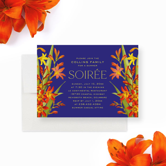 Summer Soiree Party Invitations, Spring Party Invite Cards, Floral Botanical Invites, Garden Party Invitation, Personalized Garden Party with Lily Flowers