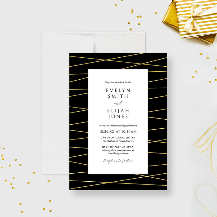 Black and Gold Wedding Invitation Template, Dinner and Drinks Elegant Invites, Business Anniversary Custom Invites, Work Party Gala Invitation Digital Download
