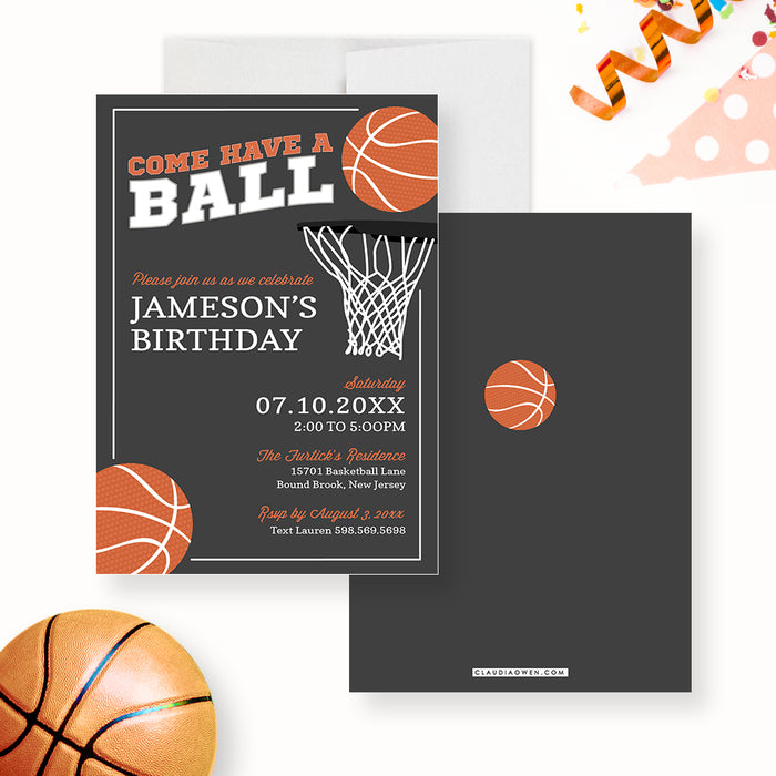 Basketball Birthday Party Invitations for Kids, 10th 11th 12th 13th Birthday Invites for Boys and Girls, Come Have a Ball, Sports Birthday Invitation Card