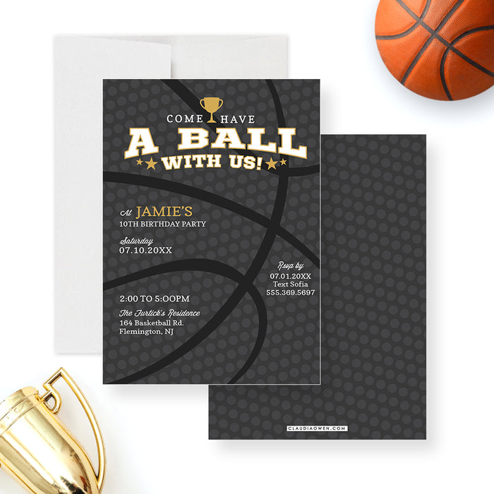 Basketball Birthday Invitation Card for Girls and Boys, Basketball Party Invites, 10th 11th 12th 13th Birthday Invitations, Come Have a Ball Sports Invite Card