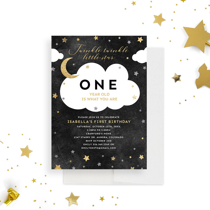 Twinkle Twinkle Little Star Kids Birthday Invitation, 1st 2nd 3rd Baby Birthday with Starry Night, First Second Third Birthday Invites