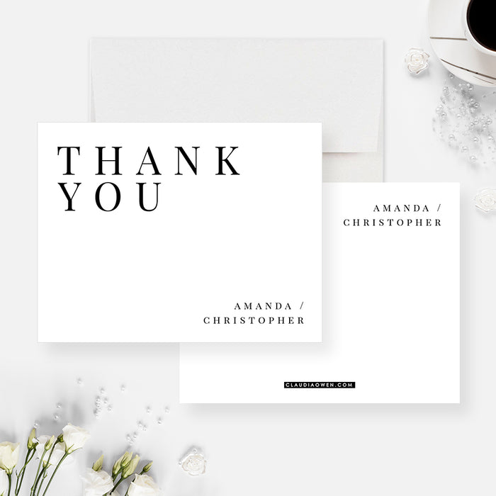 Personalized Minimalist Wedding Thank You Card, Modern Thank You Notes, Anniversary Party Thank You Note Cards, Simple Professional Thank You Cards