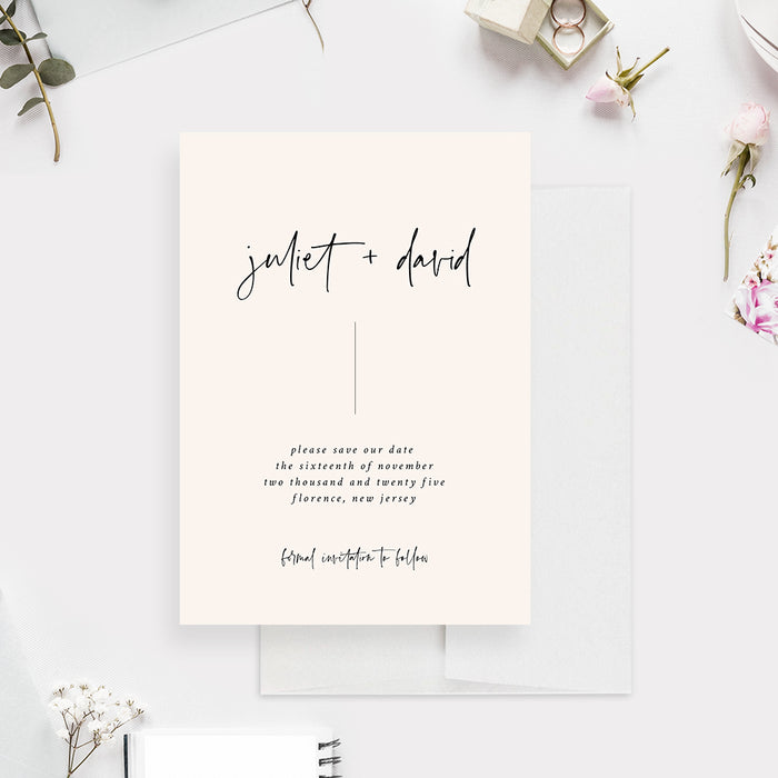 Classic Wedding Save the Date with Script Font, Minimalist Birthday Save the Dates, Light Beige Save the Date Card, Personalized Off White Save Our Date Cards