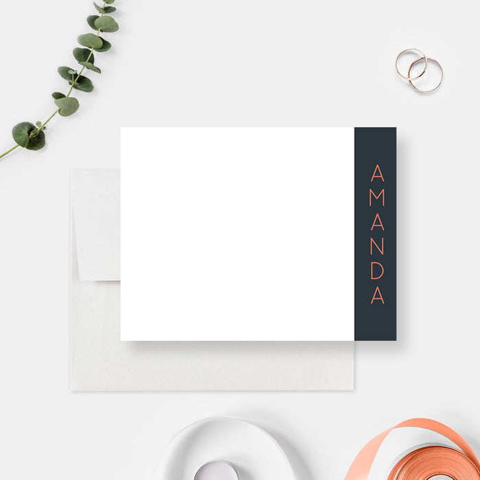 Modern and Minimalist Wedding Thank You Cards, Navy Blue and Orange Thank You Notes, Simple Anniversary Party Thank You Note Cards, Professional Thank You Cards