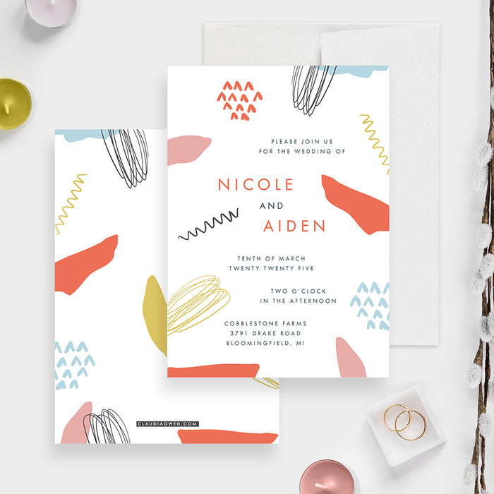 Modern Art Wedding Invitations, Artistic Anniversary Party Invites, Colorful Engagement Party Invitation Card, Abstract Rehearsal Dinner Invite Cards