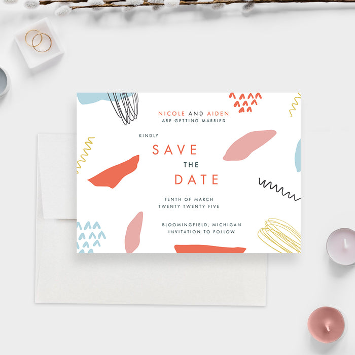 Artistic Wedding Save the Date Cards, Colorful Save the Dates with Abstract Art, Personalized Birthday Save the Dates, Unique and Creative Save Our Date Card