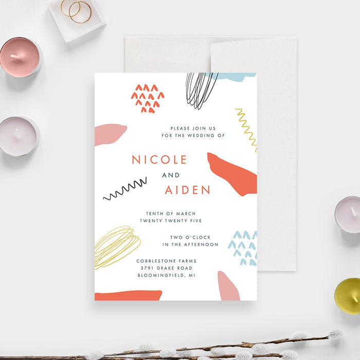 Modern Art Wedding Invitations, Artistic Anniversary Party Invites, Colorful Engagement Party Invitation Card, Abstract Rehearsal Dinner Invite Cards