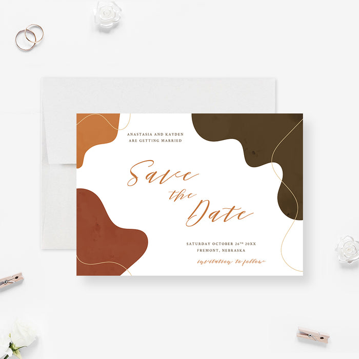 Creative Boho Wedding Save the Date, Unique Save the Date Cards, Artsy Terracotta Birthday Save the Dates, Modern Save Our Date Card with Abstract Art