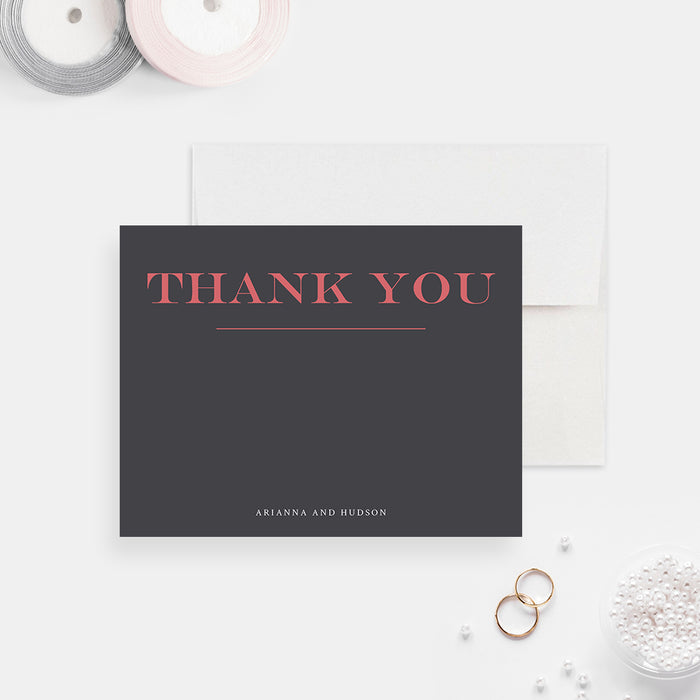 Personalized Simple Gray Wedding Thank You Cards, Minimalist Gray Thank You Notes, Modern Anniversary Party Thank You Note Cards, Professional Thank You Cards