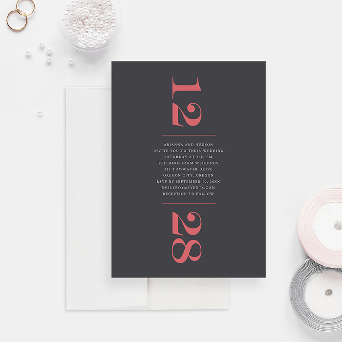 Modern Minimalist Wedding Invitation Card, Gray and Pink Anniversary Party Invitations, Grey and Pink Engagement Party Invites, Simple Rehearsal Dinner Invite Cards