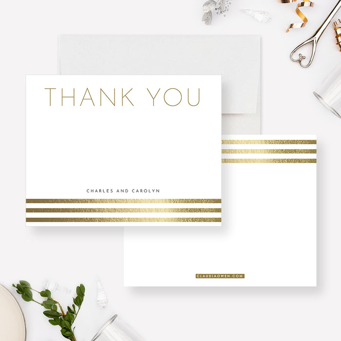 Classy Wedding Thank You Cards, White and Gold Anniversary Party Thank You Note Card, Fancy Thank You Notes, Elegant and Modern Professional Thank You Cards