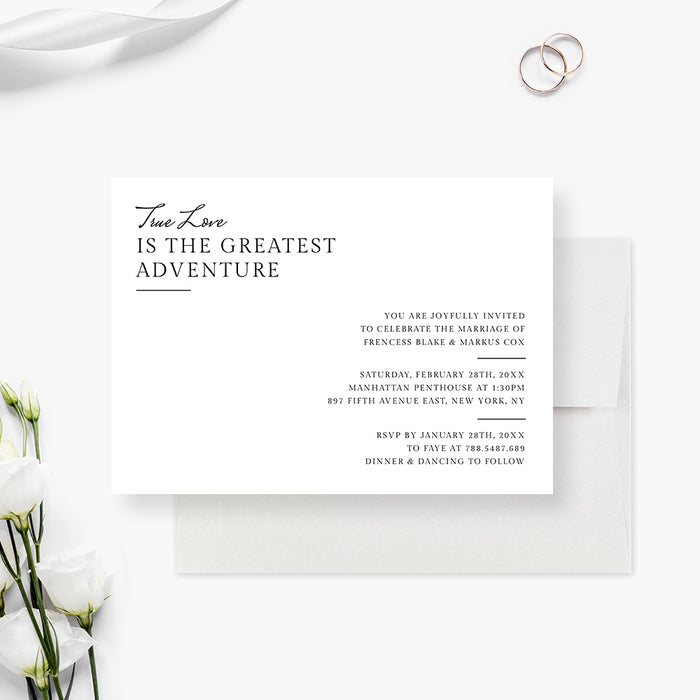 Modern Minimalist Wedding Invitation, Simple and Plain White Wedding Invitations, Anniversary Party Invites with Romantic Quote, Black and White Engagement Party