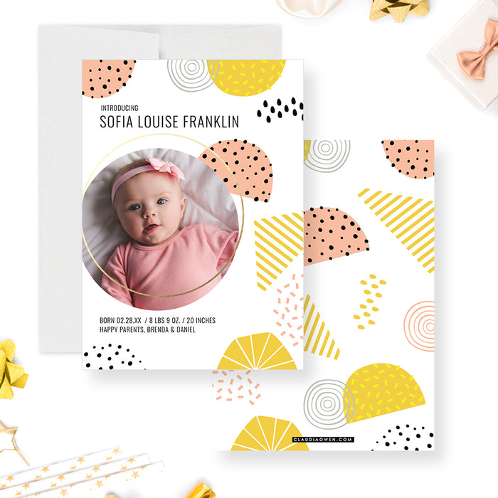 Cute Birth Announcement Cards with Photo, Unique Baby Announcement Photo Cards for Boys and Girls, Introducing New Baby Cards, Colorful Birth Announcements