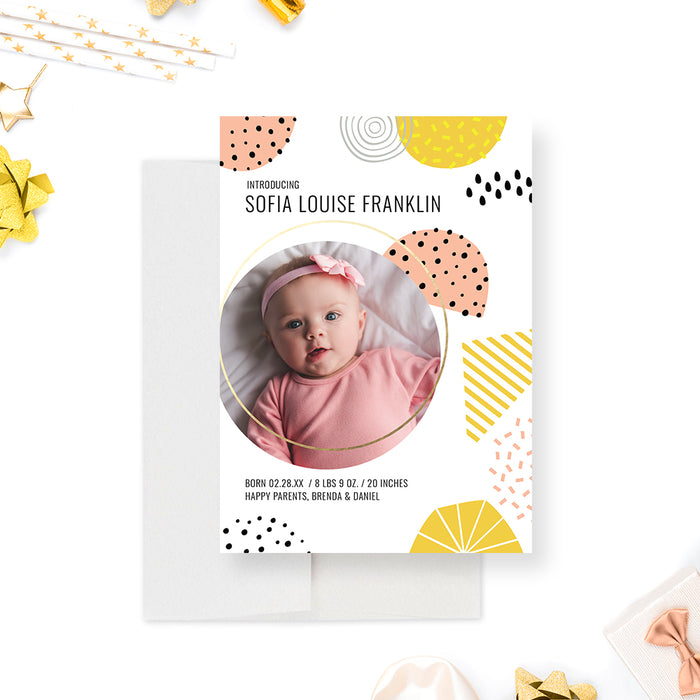Cute Birth Announcement Cards with Photo, Unique Baby Announcement Photo Cards for Boys and Girls, Introducing New Baby Cards, Colorful Birth Announcements