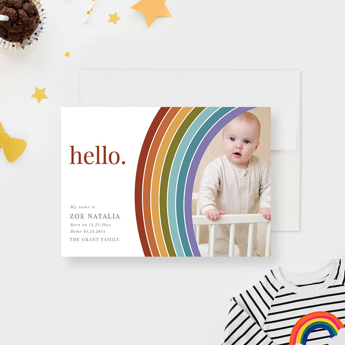 Rainbow Baby Announcement Cards with Photo, Hello World Birth Announcement Cards for Boys and Girls, Unique Newborn Photo Announcement Cards, New Baby Card