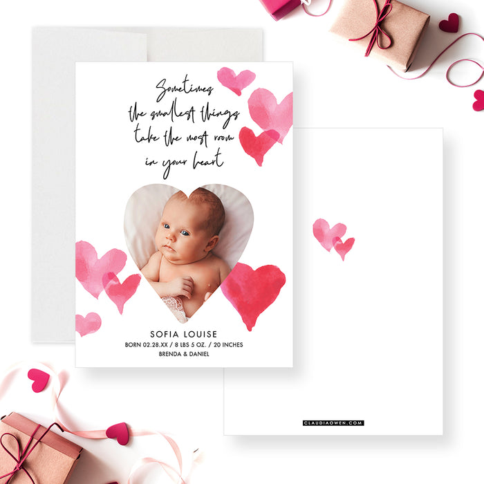 Birth Announcement Photo Cards with Love Hearts and Quote, Cute Heart Shaped Birth Announcements Cards for Boys and Girls