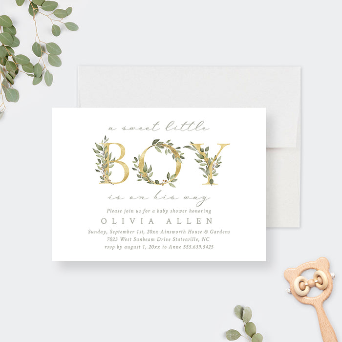 Elegant Greenery Baby Shower Invitation Card, Garden Baby Shower Invitations, Our Sweet Little Boy, Our Sweet Little Girl Baby Shower Invites, Spring Baby Announcements
