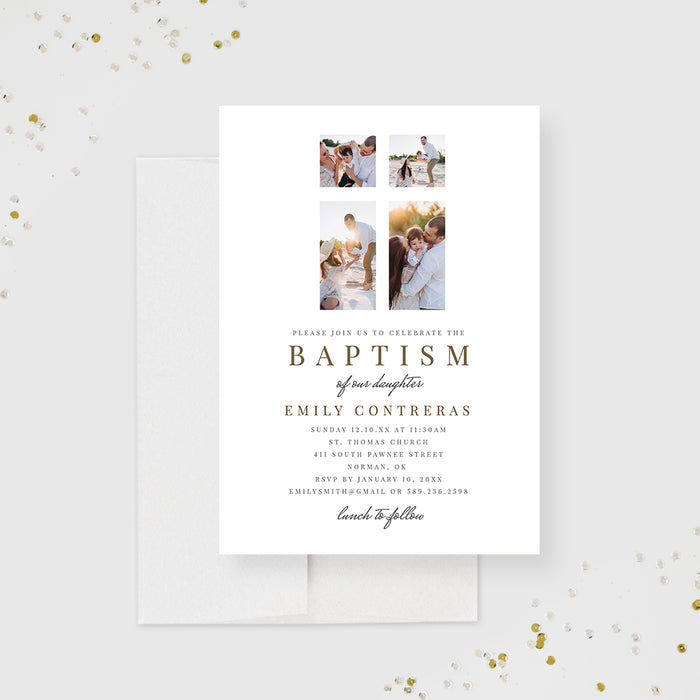 Personalized Baptism Invitation with 4 Photos, Christening Photo Invitations for Boy and Girl, Modern Catholic Baptism Invites, Minimalist LDS Baptism Invite Card