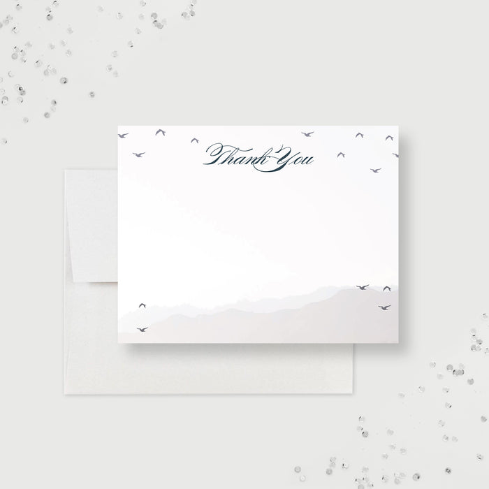 Unique Memorial Service Thank You Card with Flying Birds, Modern Funeral Service Thank You Notes, Personalized Thank You Note Cards for Celebration of Life