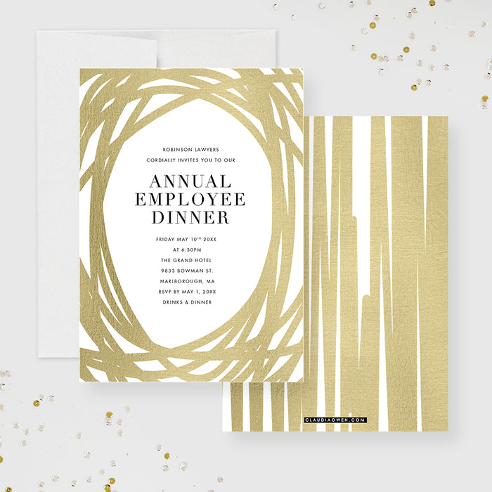 Elegant Company Annual Dinner Invitation Card with Unique Gold Border, Business Anniversary Party Invitations, Modern Corporate Gala Invites