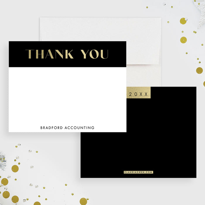 Professional Thank You Cards in Gold Black and White, Modern Business Thank You Note Cards, Personalized Elegant Thank You Notes for Open House