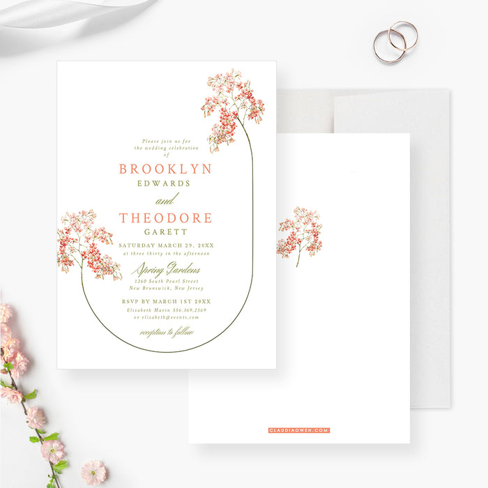 Floral Wedding Invitations with Half Border, Minimalist Anniversary Party Invites with Illustrated Flowers, Spring Garden Party Bridal Shower Invitation Card