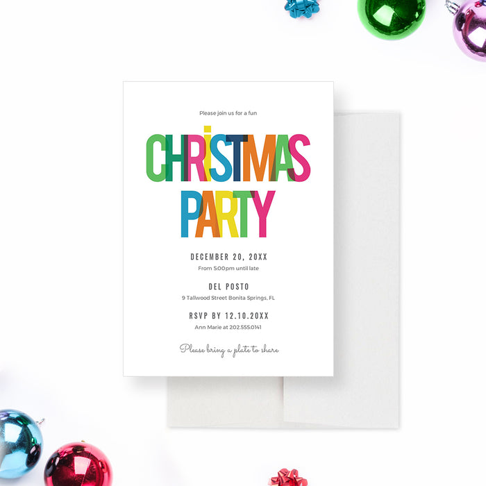 Colorful Christmas Party Invitation Template, Family Holiday Party Invitation Digital Download,  Personalized Bright Christmas Invite, Printable Holiday Party Invitation