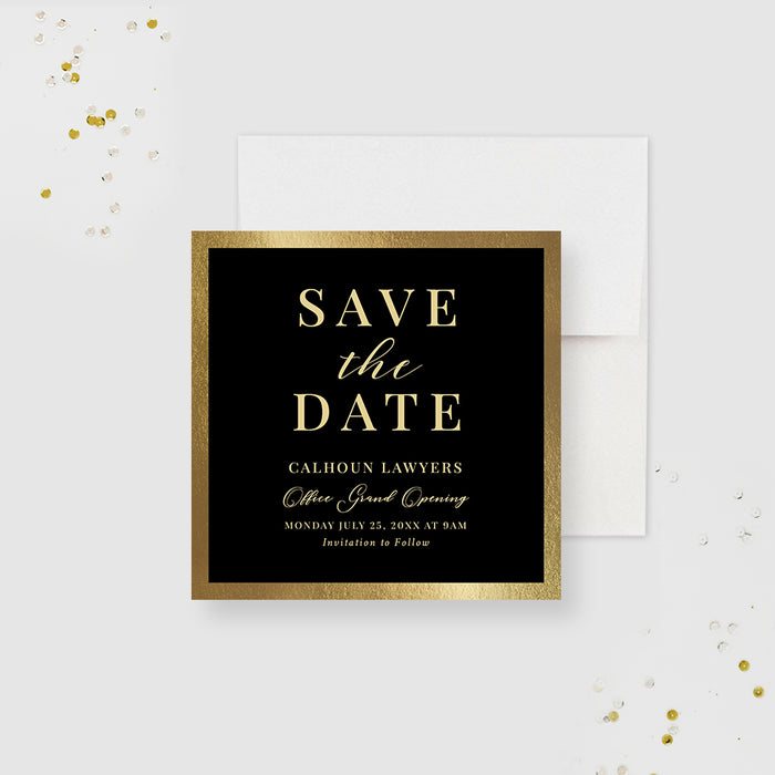 Save the Date Card for Grand Opening in Black and Gold