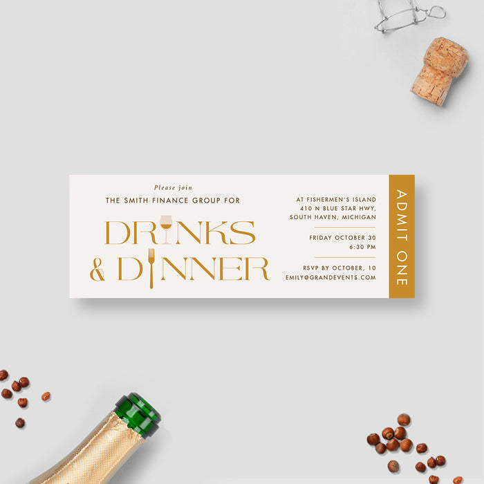 Drinks and Dinner Party Invitation Ticket Card for Business Event, Company Party Invites