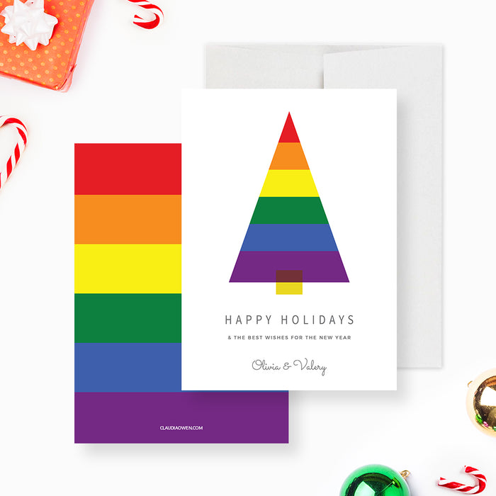 Christmas Tree Happy Holidays Card Template, Colorful Office Holiday Greeting Cards, Business Holiday Cards, Kids Christmas Cards Digital Download