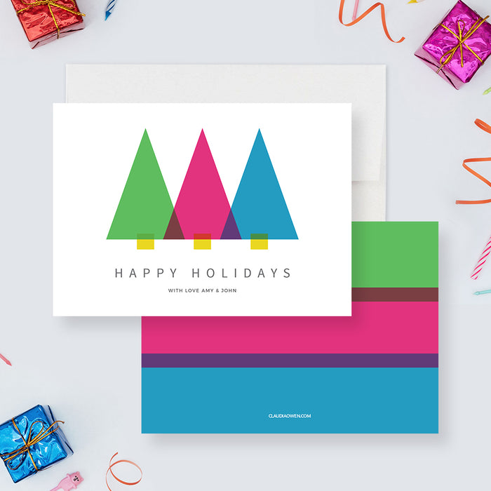Colorful Happy Holidays Card Template, Business Holiday Greeting Card Digital Download,  Christmas Tree Company Holiday Cards, Personalized Holiday Cards for Office