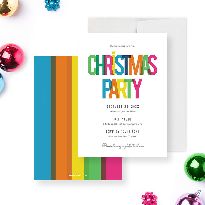 Colorful Christmas Party Invitation Template, Family Holiday Party Invitation Digital Download,  Personalized Bright Christmas Invite, Printable Holiday Party Invitation