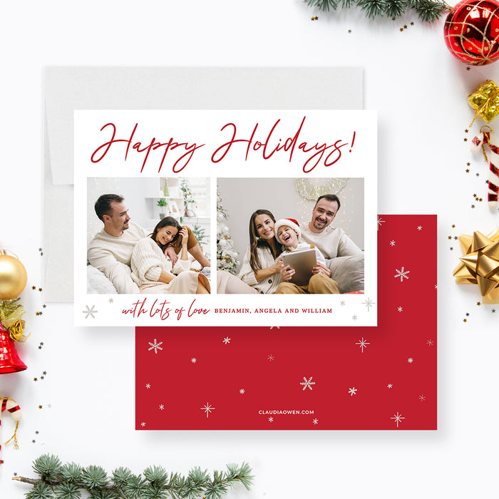 Family Holiday Card with Photo Editable Template, Personalized Photo Christmas Card, Happy New Year Card, Printable Happy Holidays Card, Christmas Digital Download