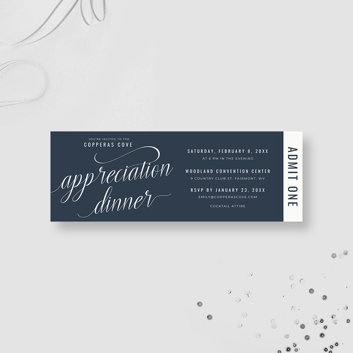 Appreciation Dinner Ticket Invitation Card for Corporate Event, Business Meeting Ticket Invites