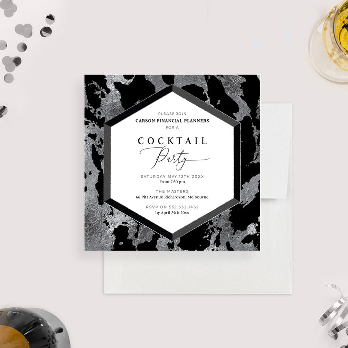 Cocktail Party Invitation Instant Download, Dinner and Cocktails Invite Template, Formal Work Party Invitation in Black and Silver, Elegant Corporate Event Invitation