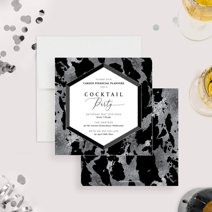 Cocktail Party Invitation Instant Download, Dinner and Cocktails Invite Template, Formal Work Party Invitation in Black and Silver, Elegant Corporate Event Invitation