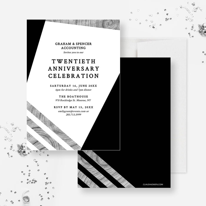 Business Anniversary Celebration Invitation Template, 10th 15th 20th 25th 30th 40th Work Anniversary Party Invites Digital Download, Formal Business Invitation Black and Silver