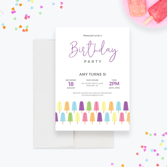 Popsicle Birthday Party Invitation Template, Freezer Pop Summer Party Invitation, Summer Baby Shower Invites, Ice Cream Popsicle Summer Invites, Ice Pops Birthday Cards