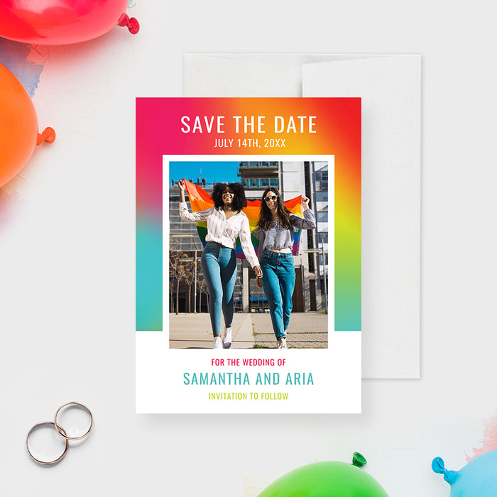 Rainbow Wedding Save the Date Digital Download, Lesbian Save the Date Cards with Photo, Gay Pride Invitation Cards, Custom LGBT Marriage Announcements Card, Just Married