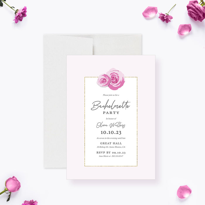 Pink Rose Bachelorette Party Invitation Printable Template, Classic Floral Engagement Invites Digital Download, Bridal Brunch Party Invitation Instant Download, Spring Garden Party
